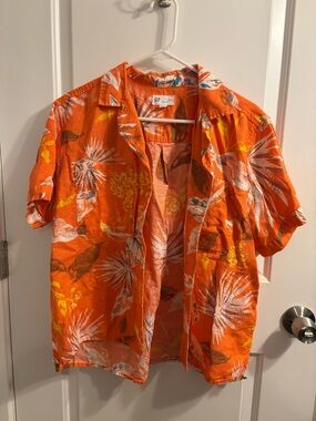 GAP Orange Tropical Print Short Sleeve Button-Down